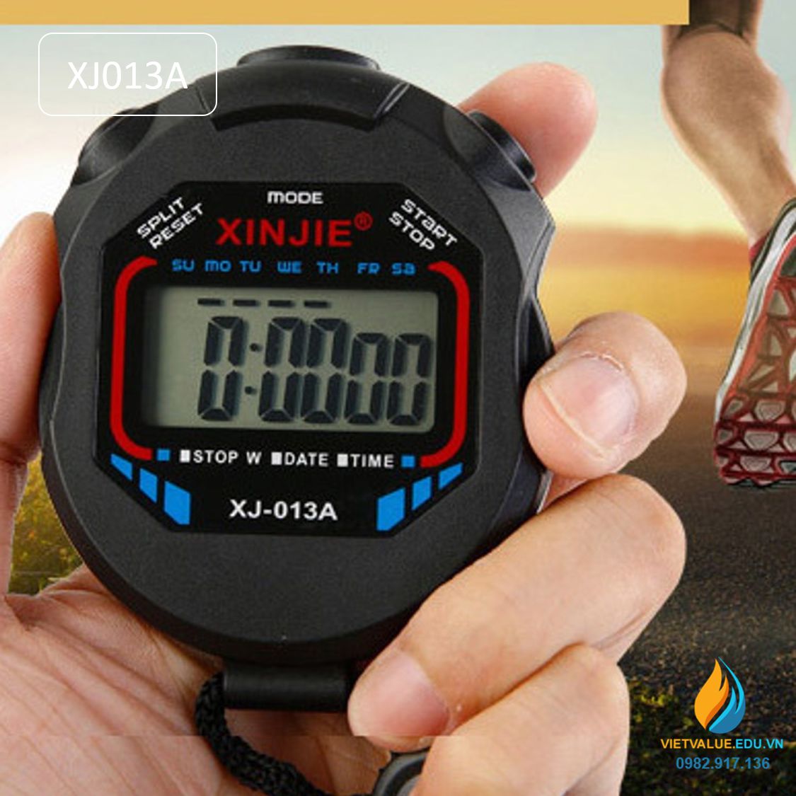 Đồng hồ bấm giờ thể dục XJ013A, đo thời gian chính xác 1/100 giây, sử dụng pin cúc áo