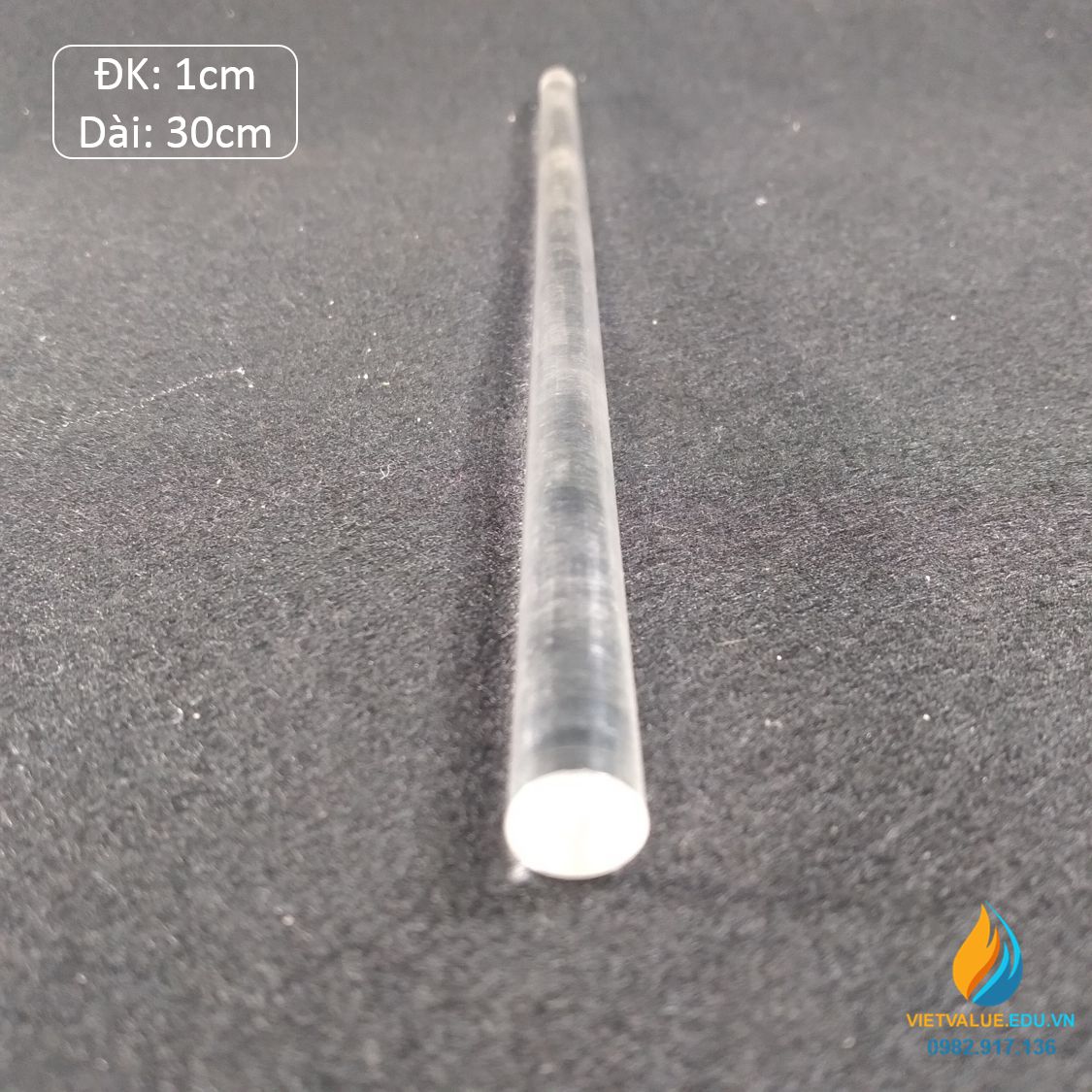 Đũa khuấy hóa chất bằng nhựa PC trong, đường kính 1cm, chiều dài 30cm
