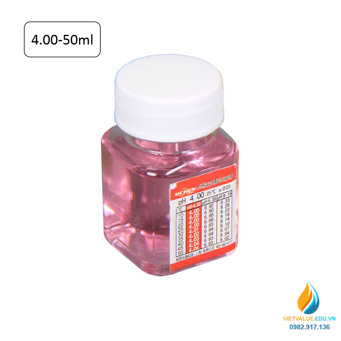 Dung dịch hiệu chuẩn 4.0 cho máy PH, dung tích 50ml, nhiệt độ 25 độ C