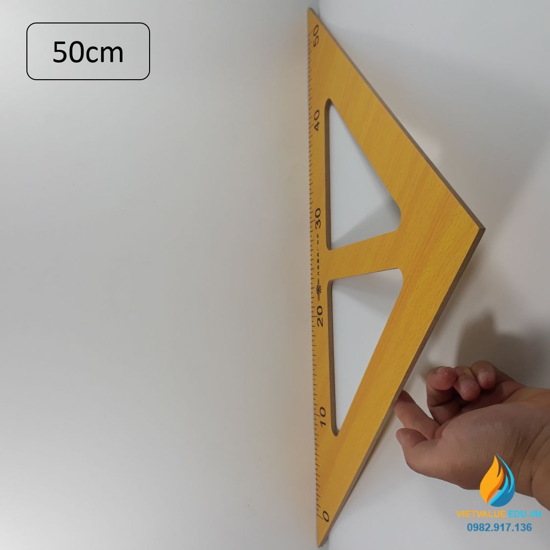 Eke vuông cân gỗ, eke gỗ cho giáo viên, cạnh huyền 50cm vạch chia