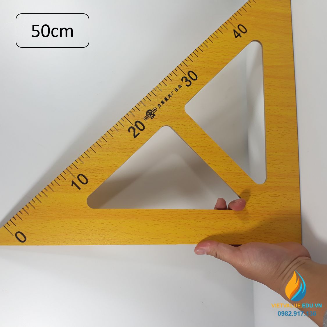 Eke vuông cân gỗ, eke gỗ cho giáo viên, cạnh huyền 50cm vạch chia