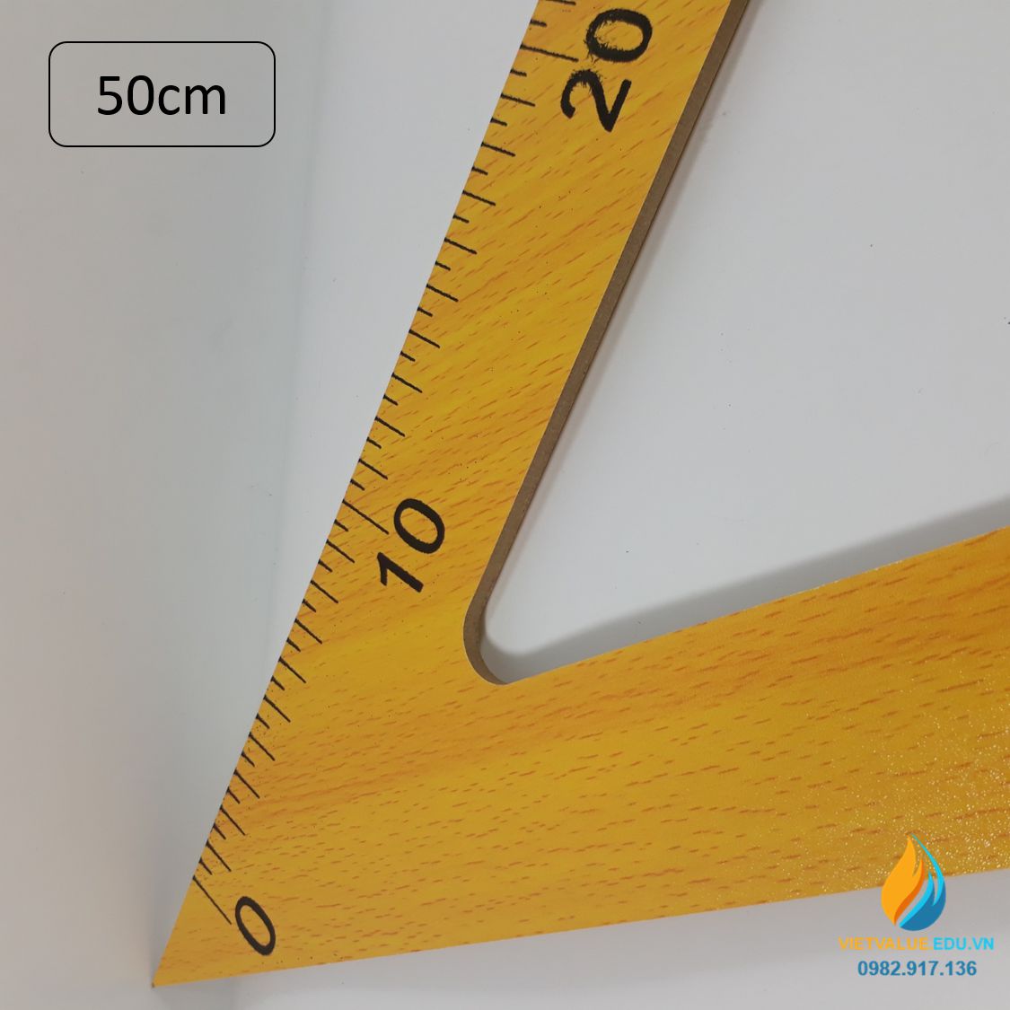 Eke vuông cân gỗ, eke gỗ cho giáo viên, cạnh huyền 50cm vạch chia
