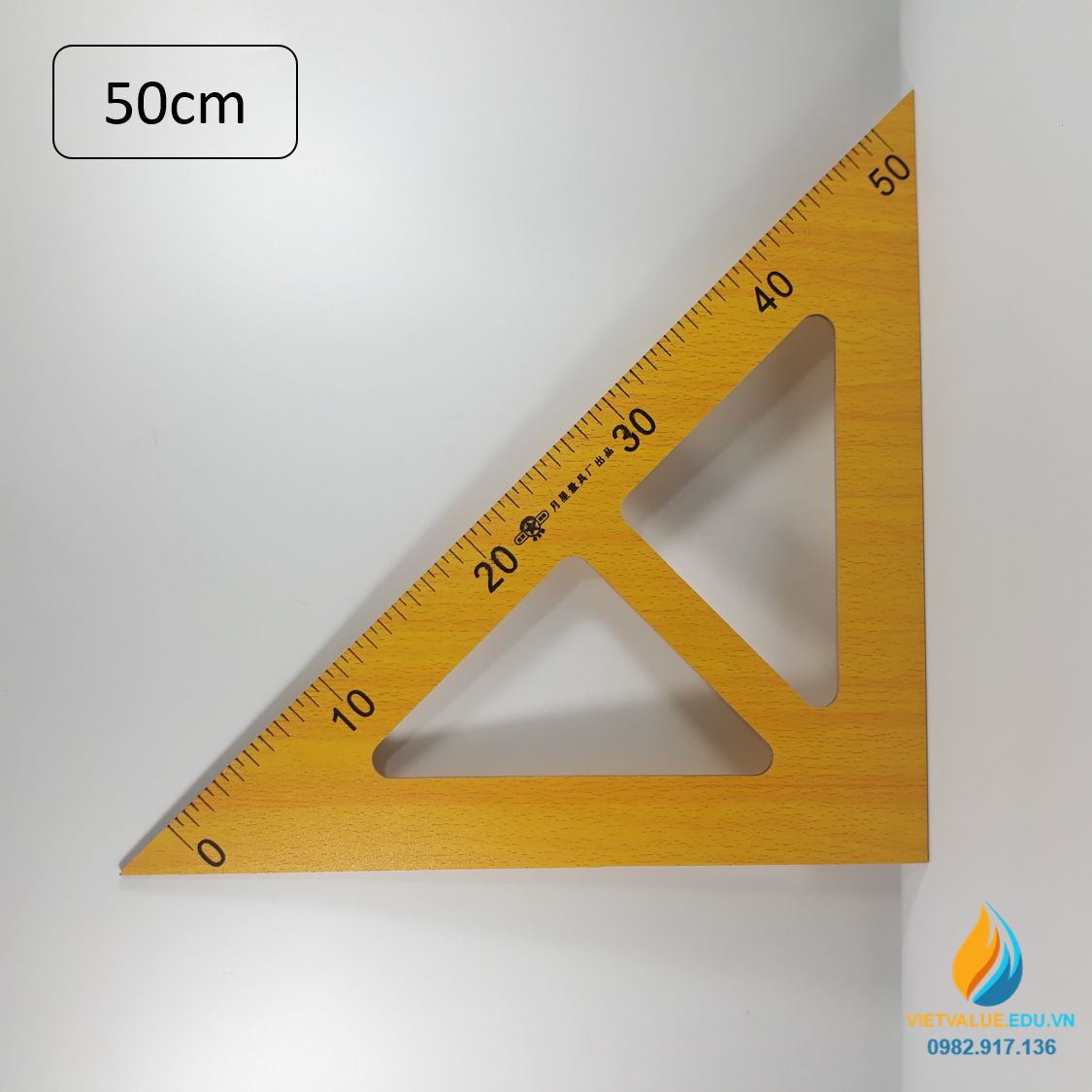Eke vuông cân gỗ, eke gỗ cho giáo viên, cạnh huyền 50cm vạch chia