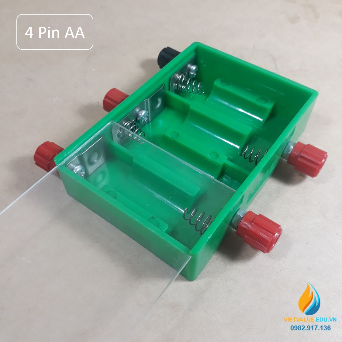 Gá lắp pin, loại 4 pin AA, nhựa ABS, nhiều điểm đấu điện áp đầu ra khác nhau, dây càng cua