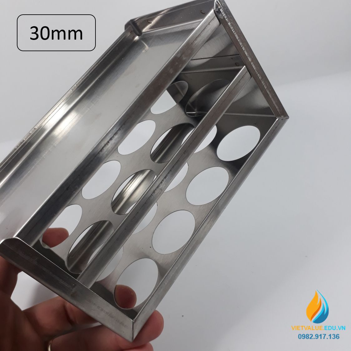 Giá ống nghiệm Inox lỗ to, đường kính lỗ 30mm, 8 lỗ, inox chất lượng cao