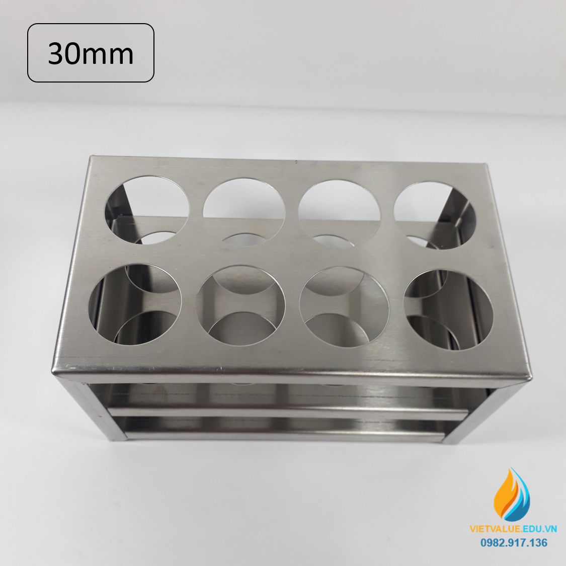 Giá ống nghiệm Inox lỗ to, đường kính lỗ 30mm, 8 lỗ, inox chất lượng cao