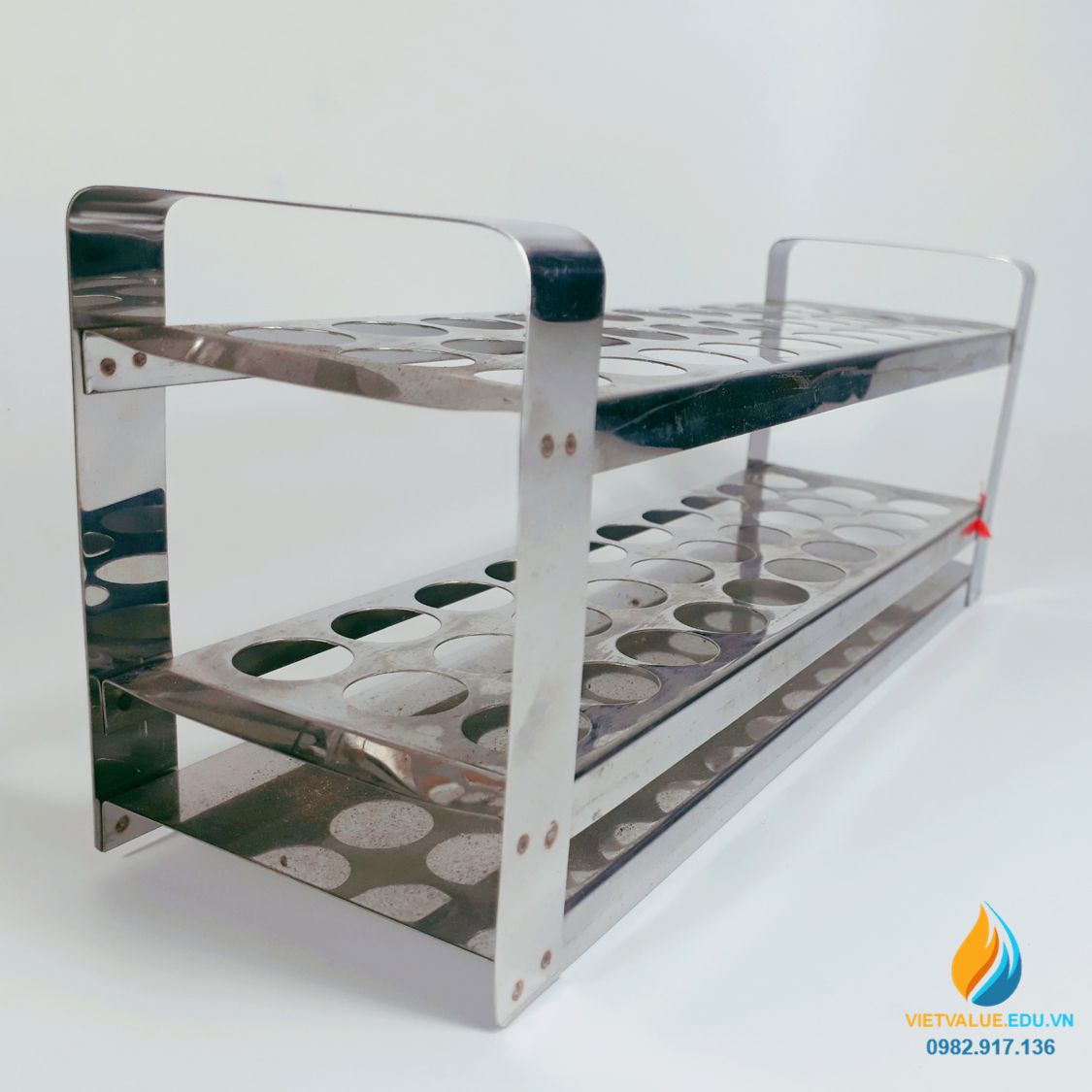 Giá inox 30 lỗ kích thước lỗ 23mm, giá inox đựng ống nghiệm 3 tầng