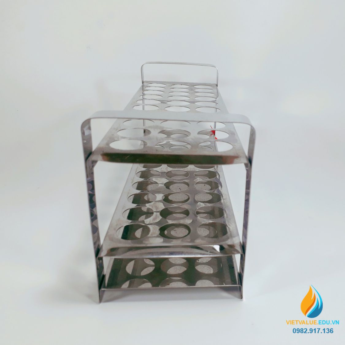 Giá inox 30 lỗ kích thước lỗ 23mm, giá inox đựng ống nghiệm 3 tầng