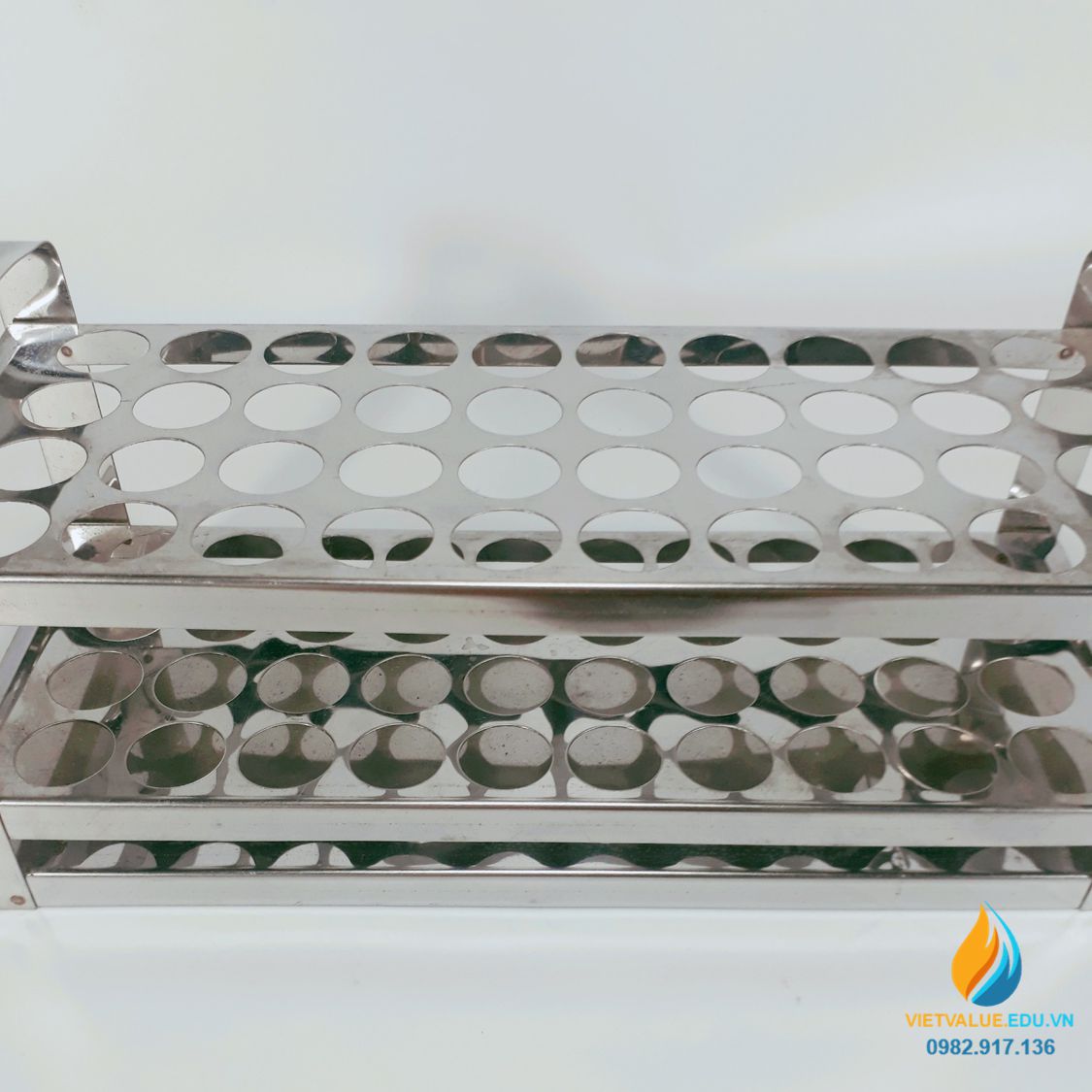 Giá inox 40 lỗ kích thước lỗ 23mm, giá inox đựng ống nghiệm 3 tầng