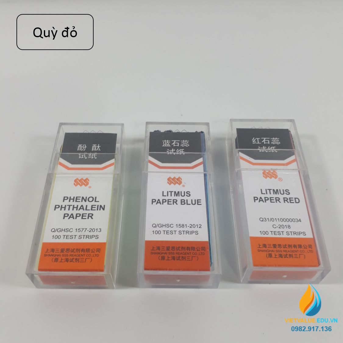 Giấy thử độ đỏ đo độ axit của dung dịch, hộp 100 miếng, giấy quỳ đỏ