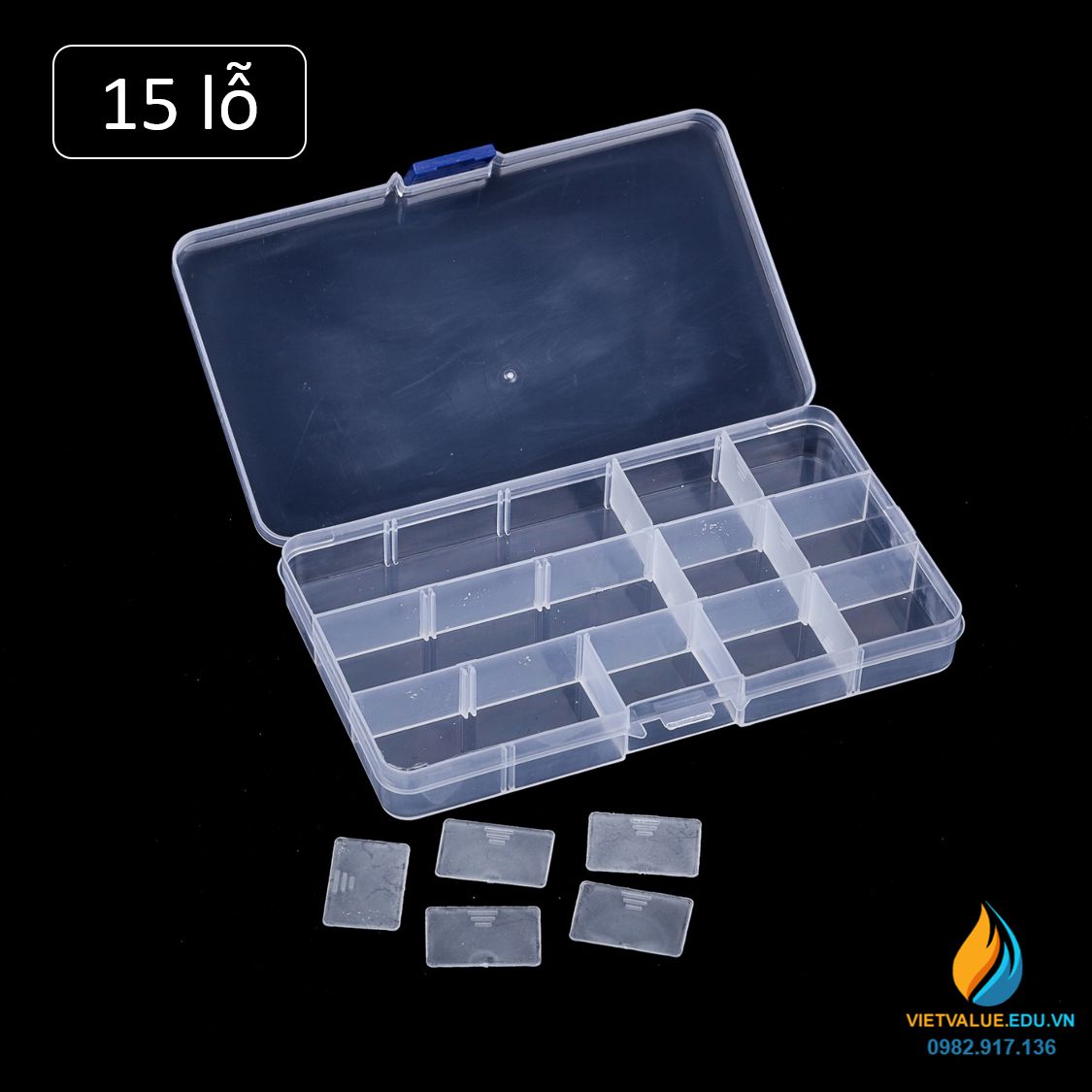 Hộp 15 lỗ đựng linh kiện điện tử, lỗ 30mmx 35mm, thiết bị phòng sạch