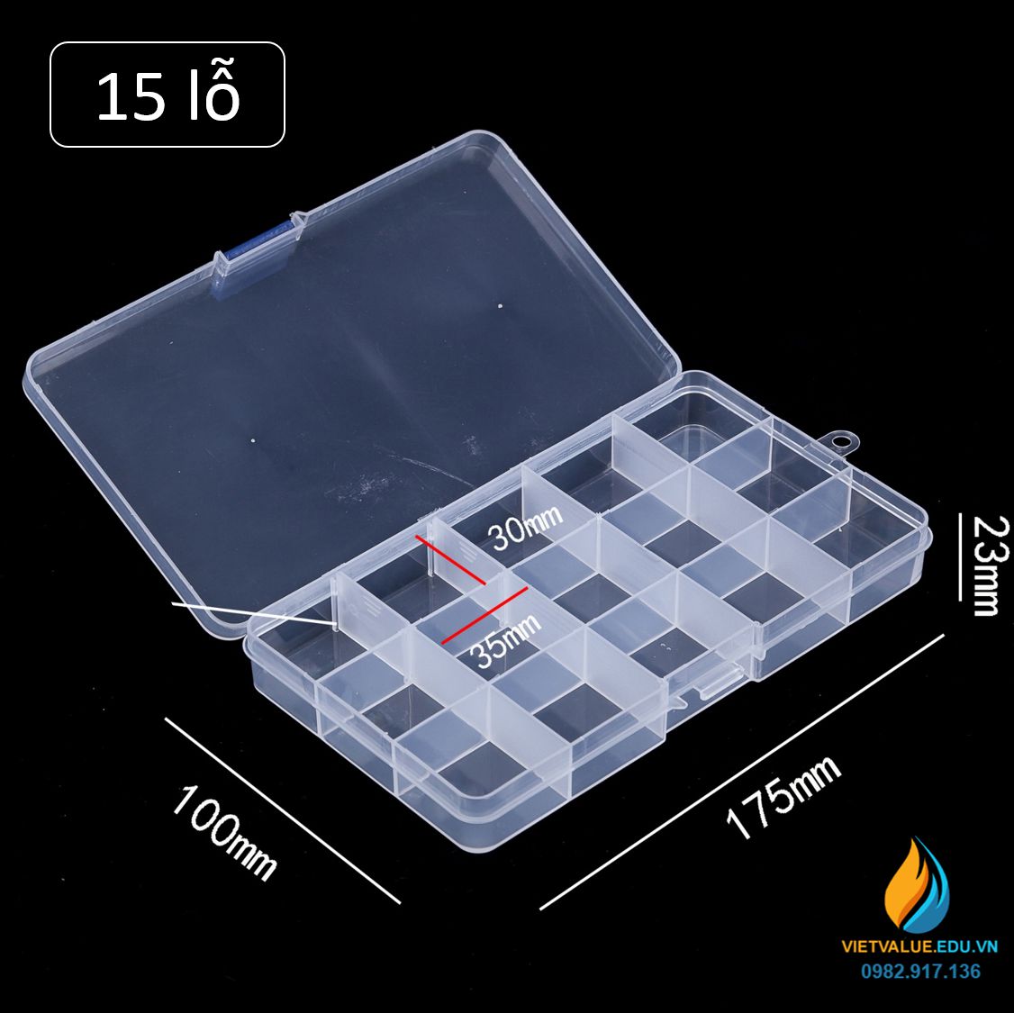 Hộp 15 lỗ đựng linh kiện điện tử, lỗ 30mmx 35mm, thiết bị phòng sạch