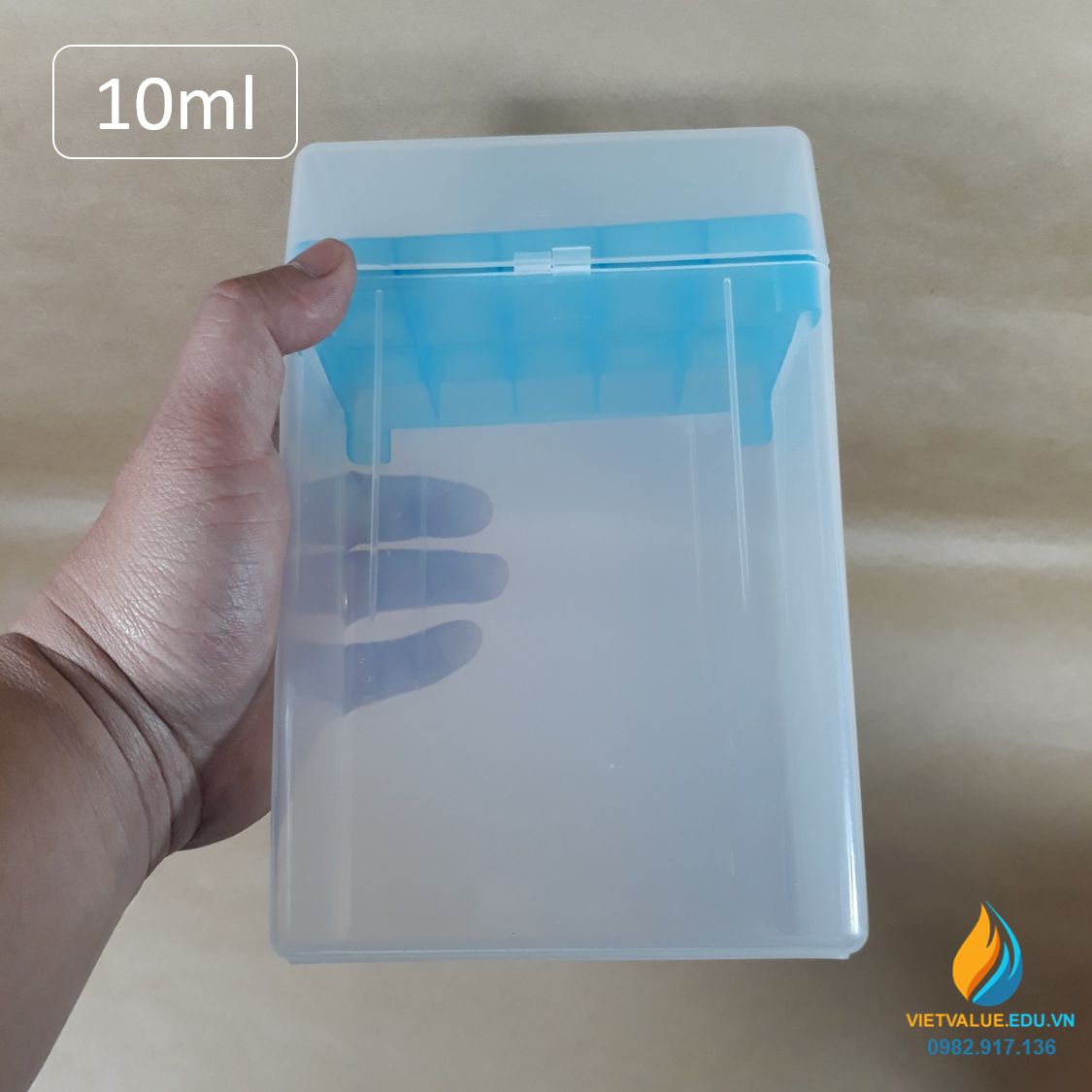 Hộp đựng đầu tip 10ml 12 lỗ, kích thước 12.3*9.3*18cm, lỗ đường kính 16,25mm