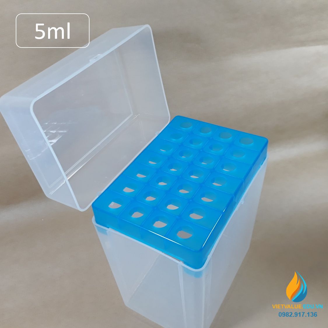 Hộp đựng đầu tip 5ml 12 lỗ, kích thước 12cm*9.3cm*16cm, lỗ đường kính 11mm