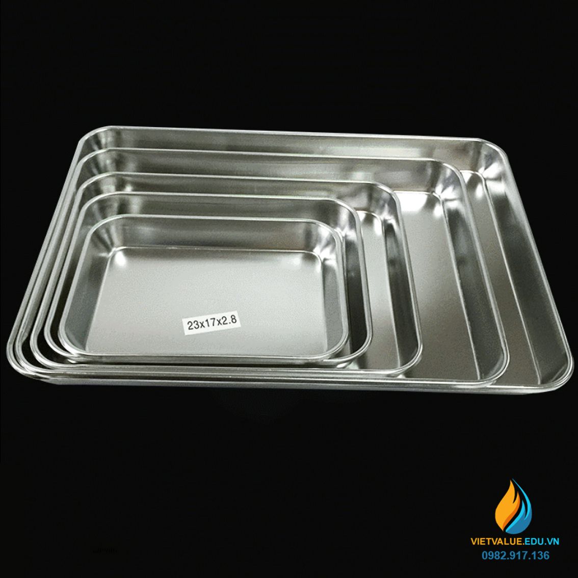 Khay Inox thành cao kích thước 23*17*2.8cm, Inox 304 không gỉ, thành dày