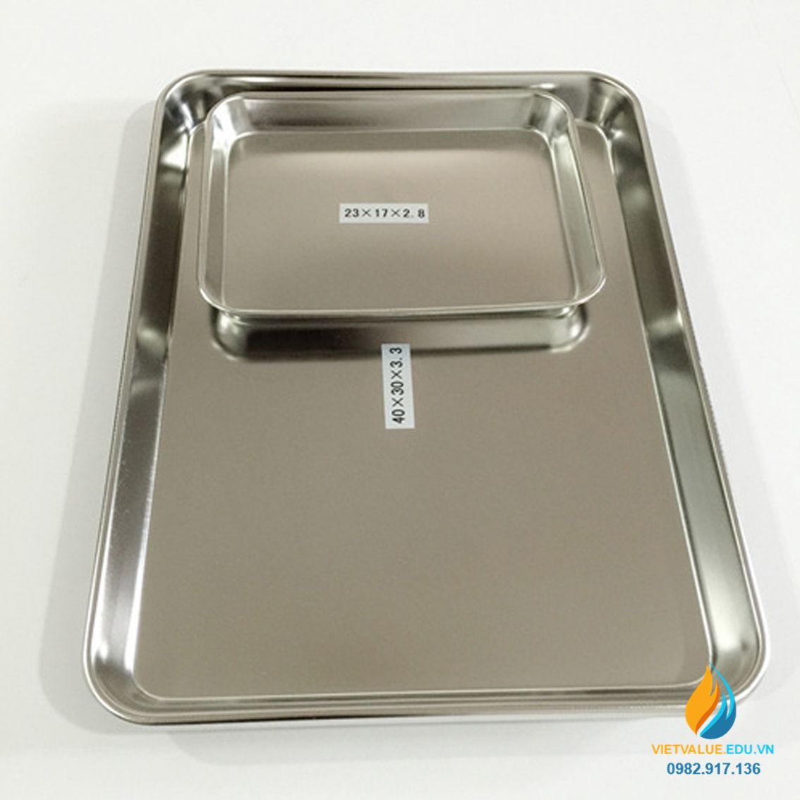 Khay Inox thành cao kích thước 23*17*2.8cm, Inox 304 không gỉ, thành dày