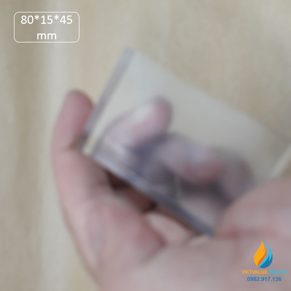 Khối trong suốt hình hộp chữ nhật, kích thước 80x15x45mm, dụng cụ thí nghiệm quang học
