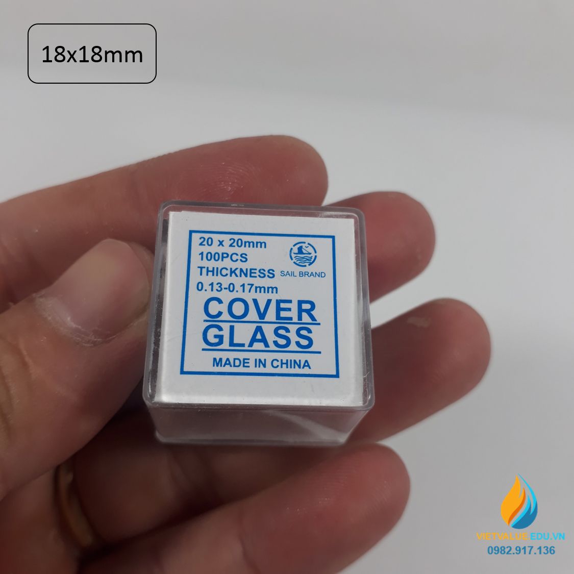 Lam kính Lamen, kích thước 18mm*18mm, hộp 100 miếng, lam kính cho kính hiển vi quan sát