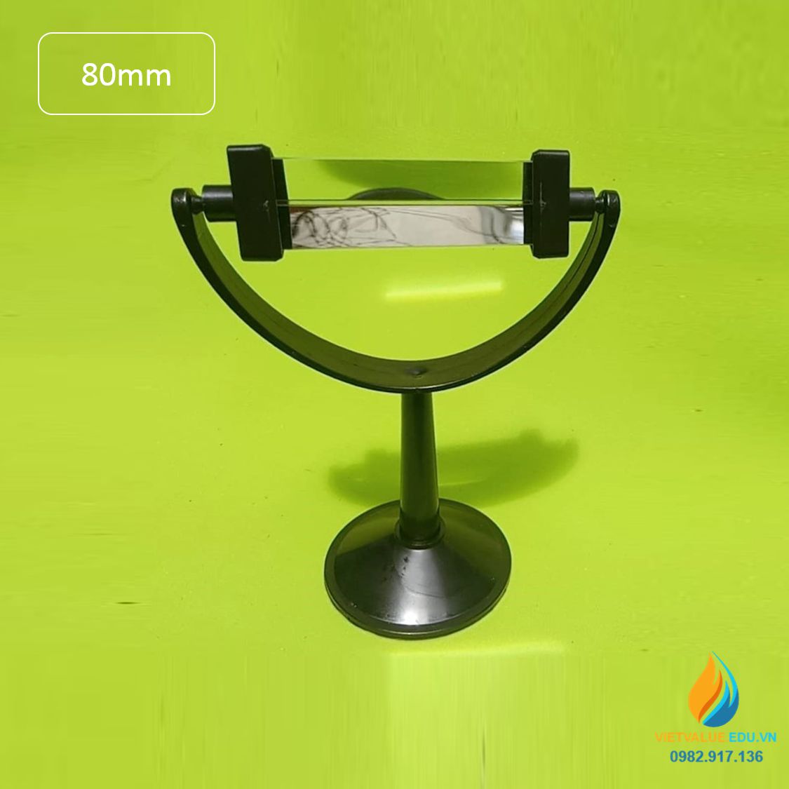 Lăng kính tán sắc ánh sáng, có khung, chân đế, cạnh dài 80mm