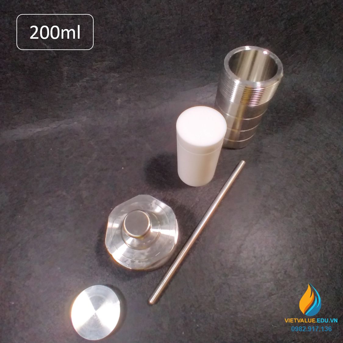 Lò phản ứng thủy nhiệt áp suất cao, dung tích 200ml, thép không gỉ