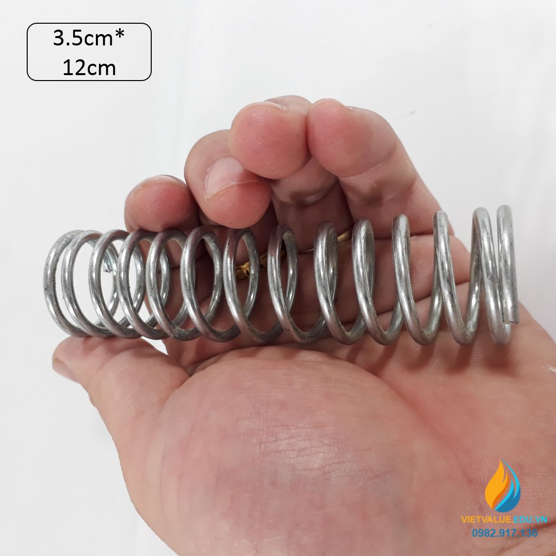 Lò xo trình diễn định luật Húc, kích thước đường kính 3.5cm, chiều dài tự nhiên 12cm