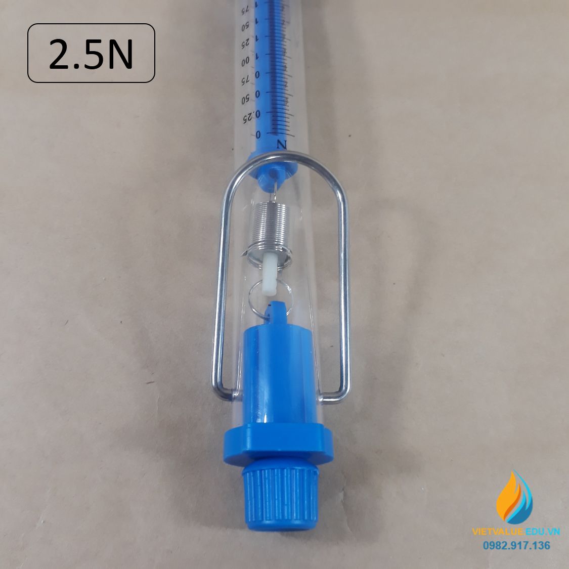 Lực kế lò xo, khung tròn, thí nghiệm cơ học, giới hạn đo 2.5N, lực kế thí nghiệm cơ học