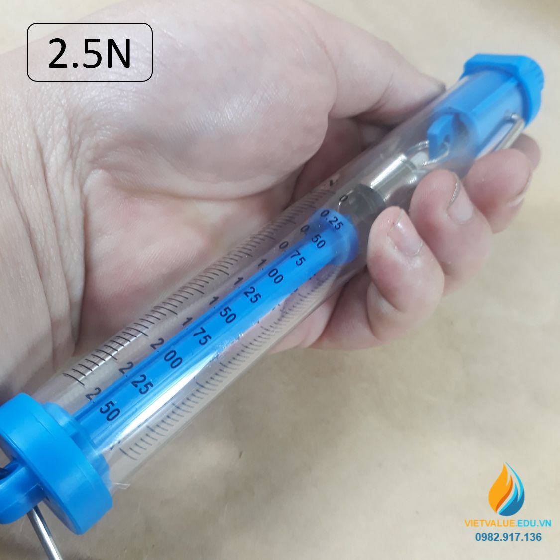 Lực kế lò xo, khung tròn, thí nghiệm cơ học, giới hạn đo 2.5N, lực kế thí nghiệm cơ học