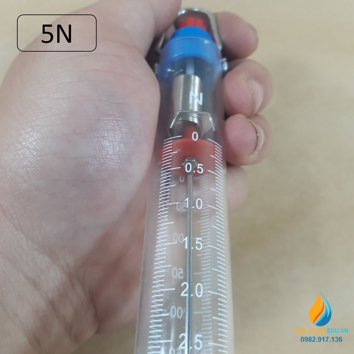 Lực kế lò xo, khung tròn, thí nghiệm cơ học, giới hạn đo 5N