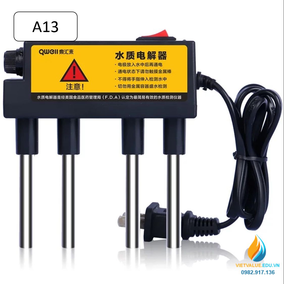 Máy điện phân nước A13 công suất 80W, điện áp 220V tiêu chuẩn châu Âu