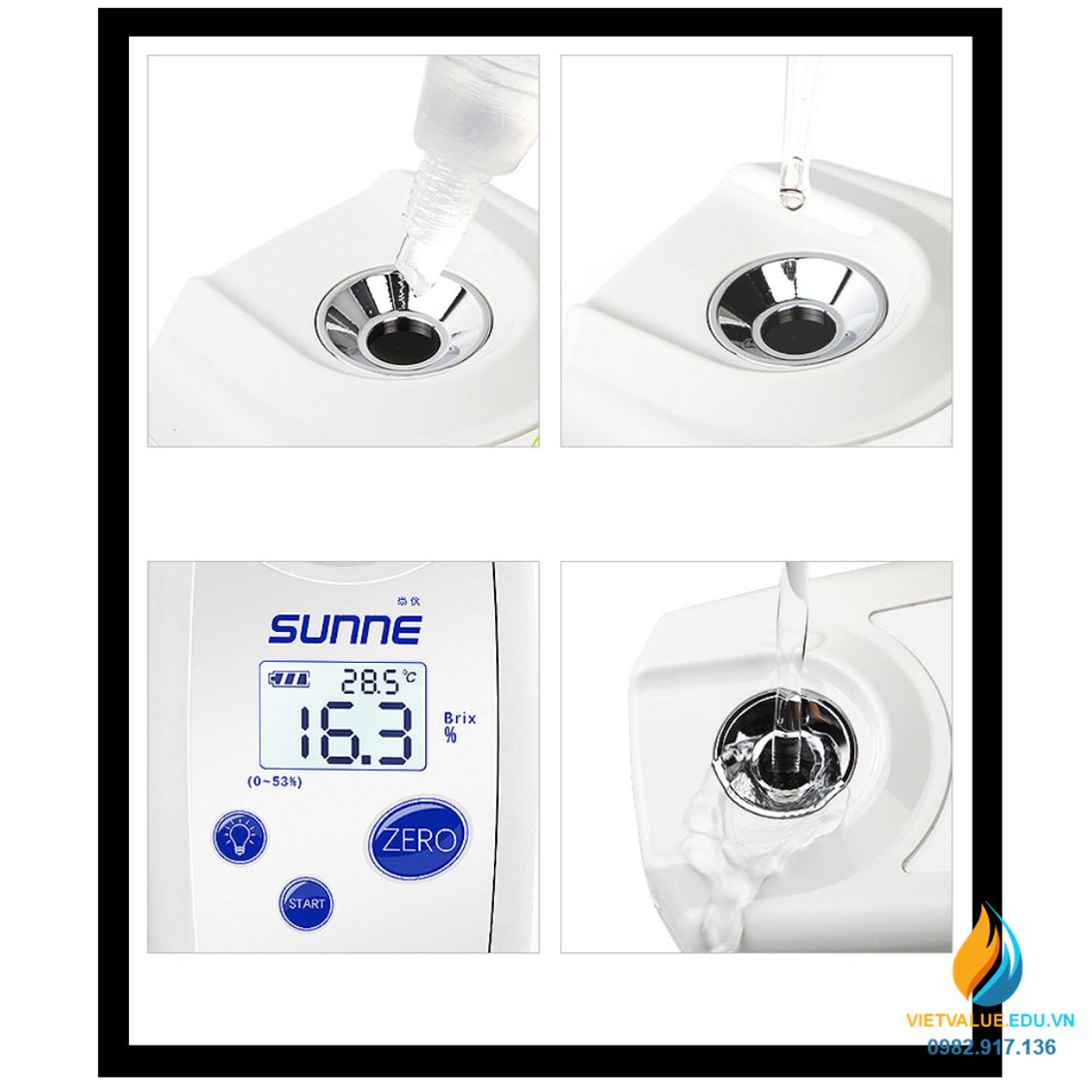 Khúc xạ kế đo nồng độ đường, model SY-DR-53B, phạm vi đo 0 ~ 53%, hiển thị LCD