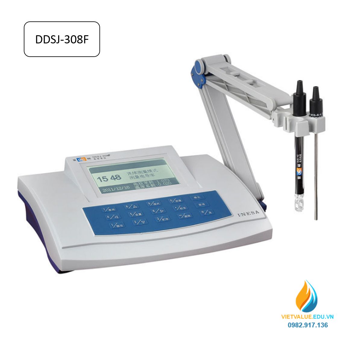 Máy đo độ dẫn điện, TDS, điện trở dẫn, độ mặn, model DDSJ-308F màn hiển thị LCD