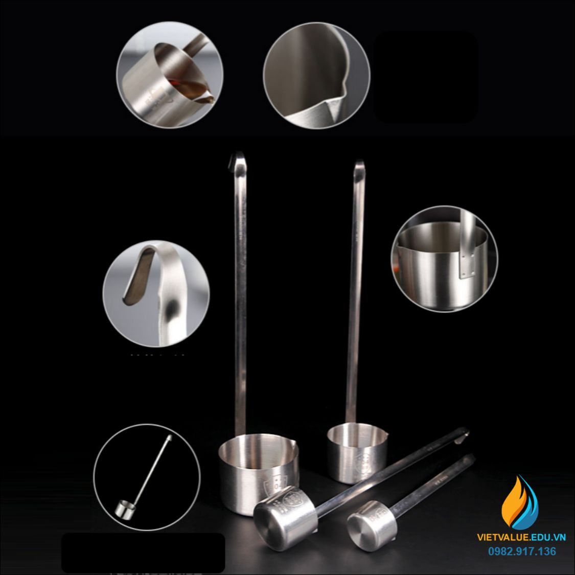 Muỗng đong dung dịch lỏng 125ml, chất liệu Inox 304 không gỉ, cán dài, có mỏ rót