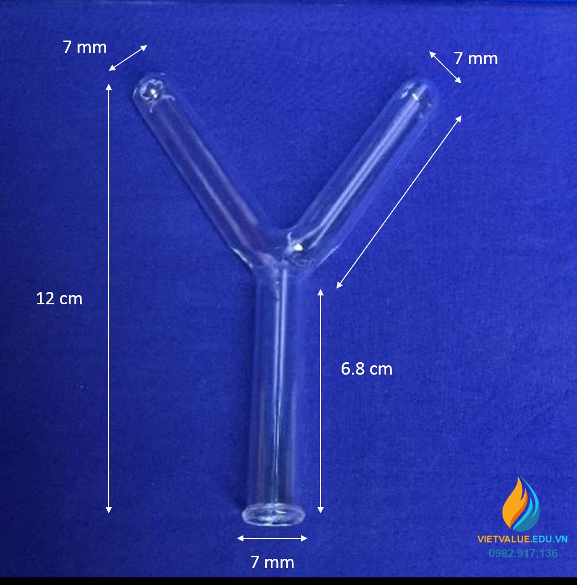 Ống dẫn khí thủy tinh 3 nhánh hình chữ Y, đường kính 7mm