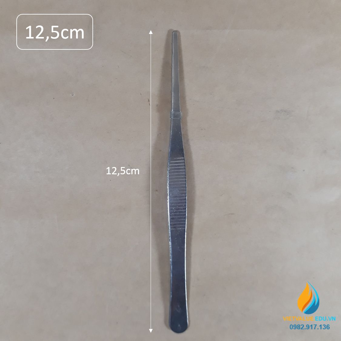 Nhíp gắp mẫu phòng thí nghiệm, dài 12,5cm thép không gỉ, đầu gắp thẳng có răng