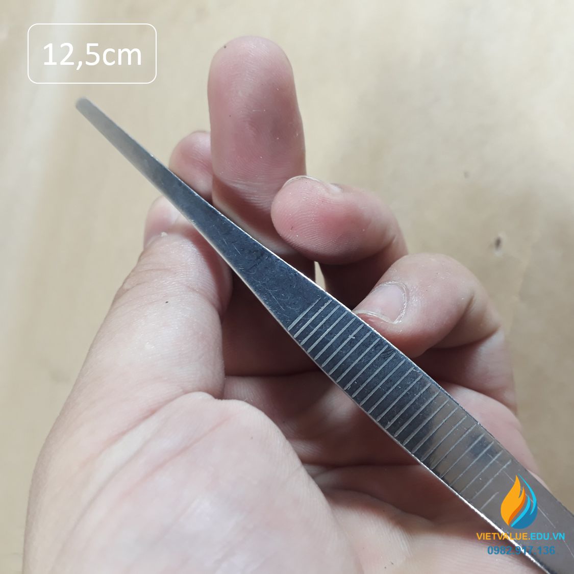 Nhíp gắp mẫu phòng thí nghiệm, dài 12,5cm thép không gỉ, đầu gắp thẳng có răng