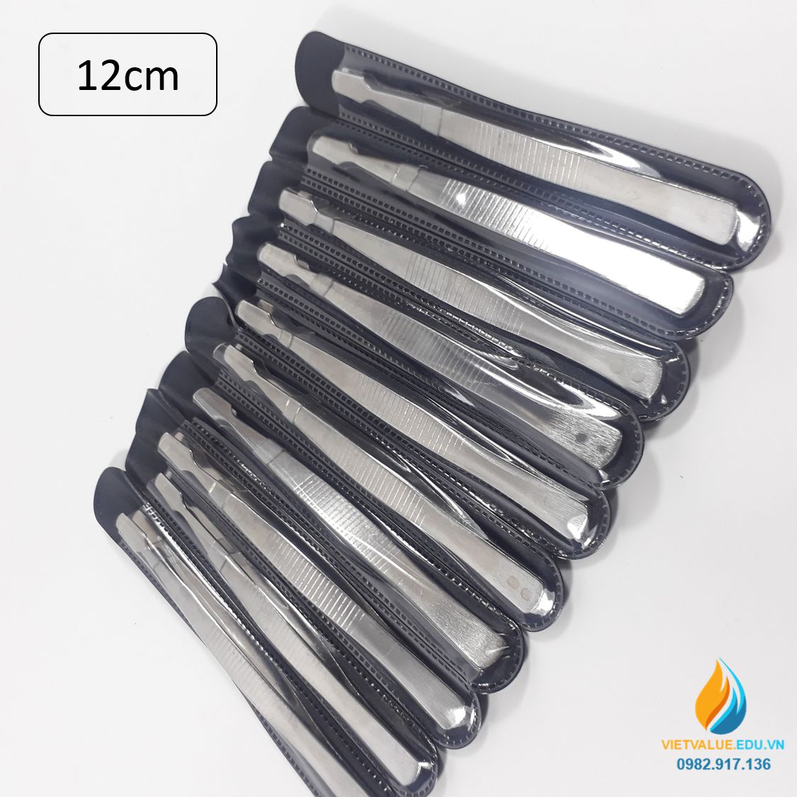 Nhíp gắp phòng thí nghiệm đầu tù không mấu, dài 12cm, inox không gỉ