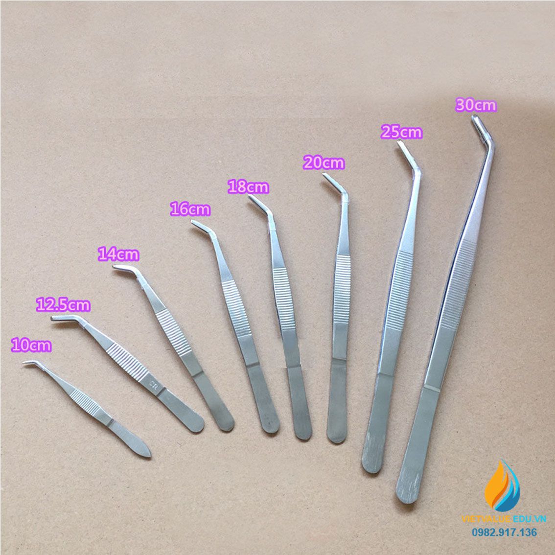 Nhíp khủyu tay dài 18cm, Inox 304 không gỉ, đầu có răng nhíp gắp thí nghiệm