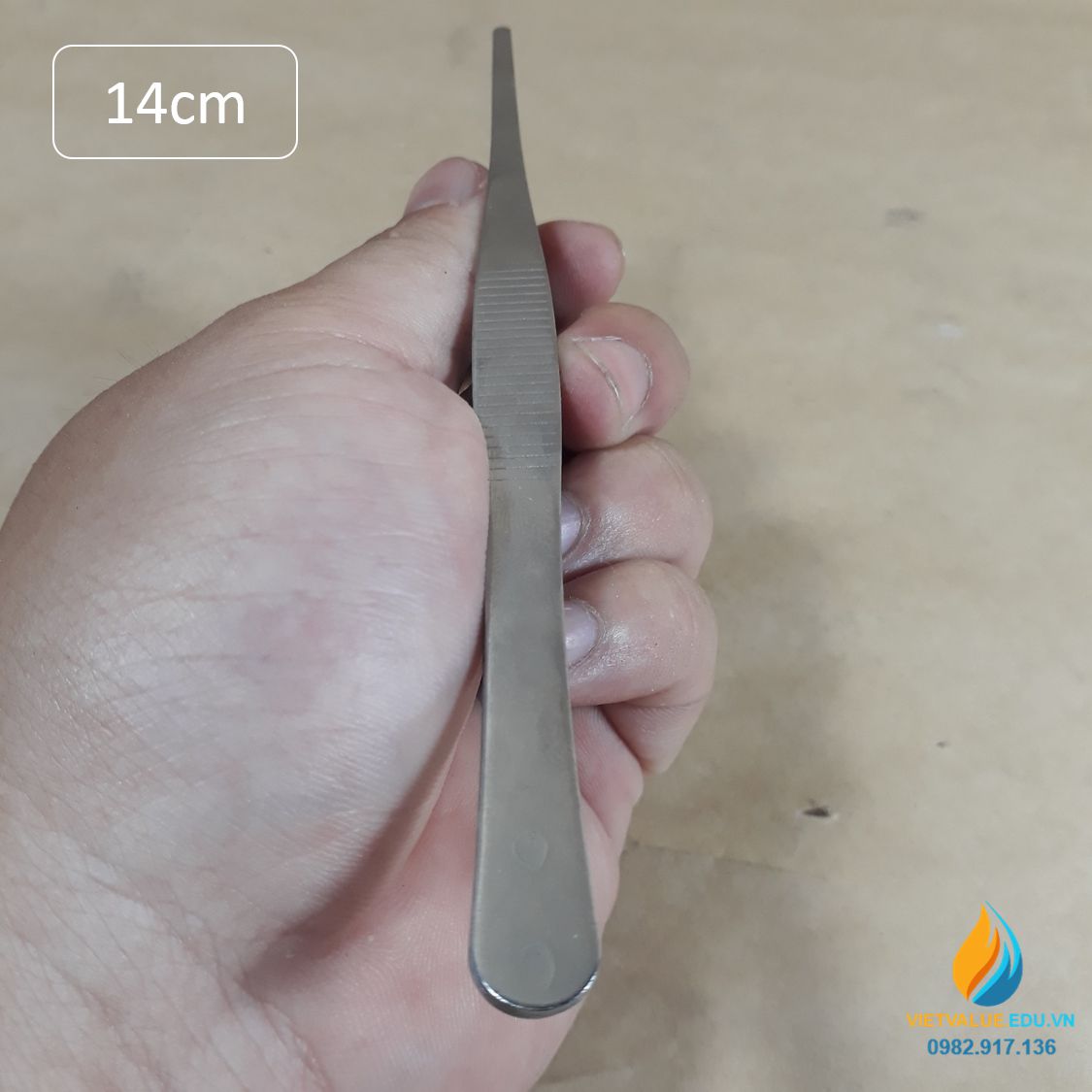 Nhíp gắp mẫu phòng thí nghiệm, dài 14cm thép không gỉ, đầu gắp thẳng có răng