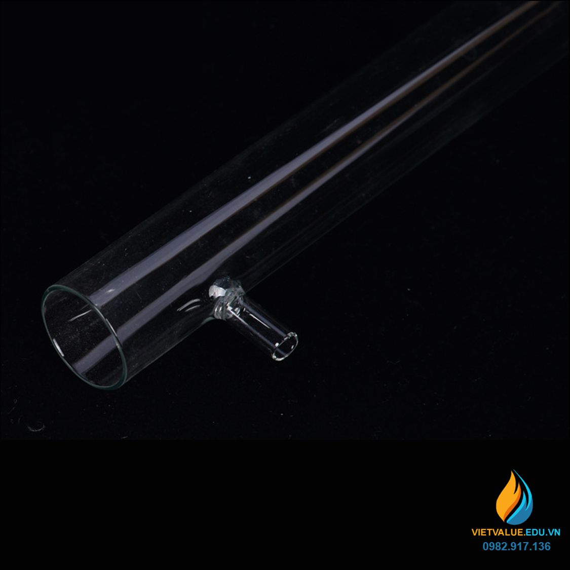 Ống nghiệm thủy tinh có nhánh chiết trên, kích thước đường kính 2cm, dài 20cm