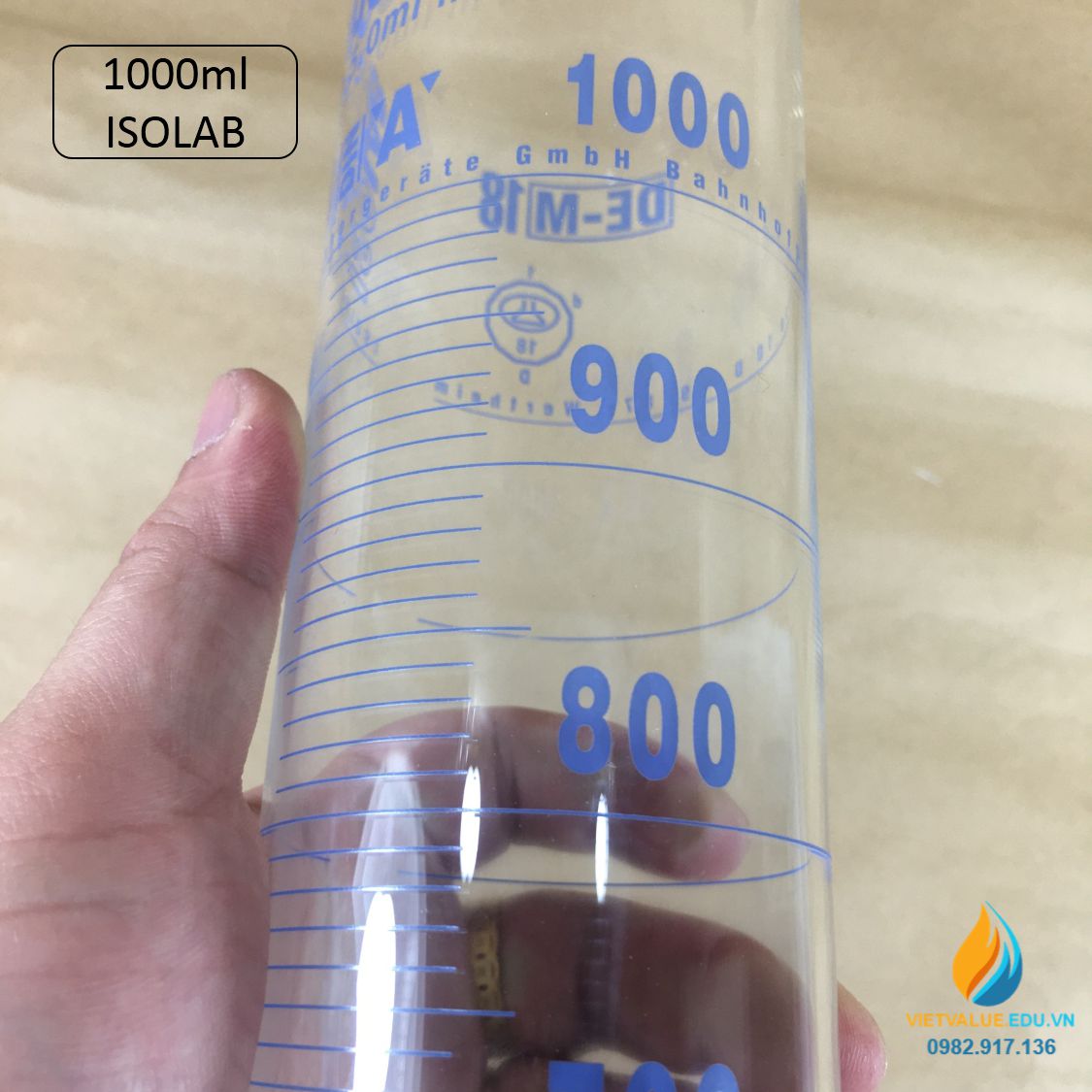 Ống đong thủy tinh, vạch chia, có chân đế, hãng IsoLab , dung tích 1000ml