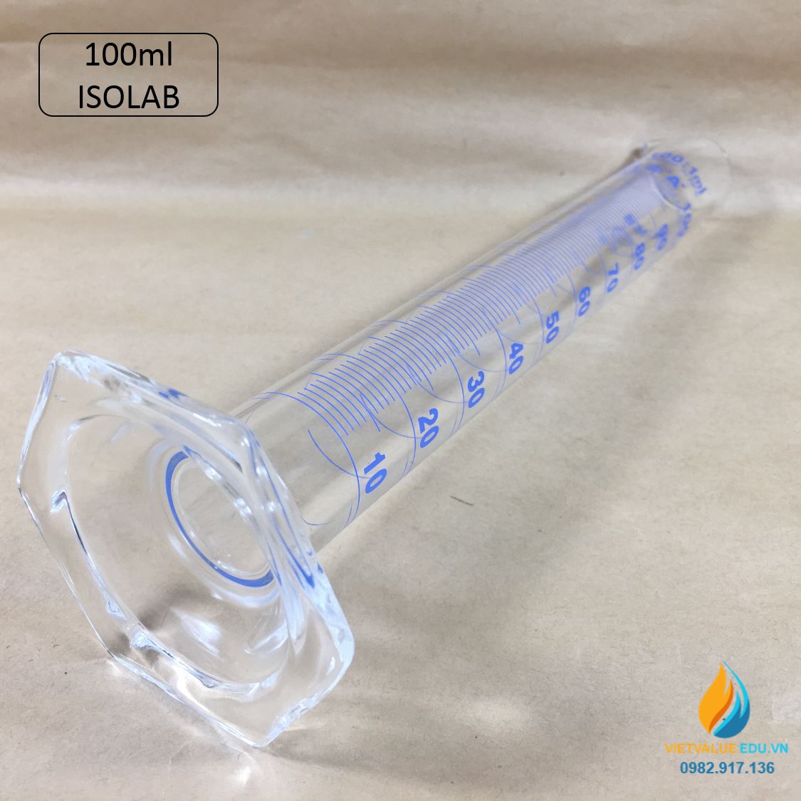 Ống đong thủy tinh, vạch chia, có chân đế, hãng IsoLab , dung tích 100ml