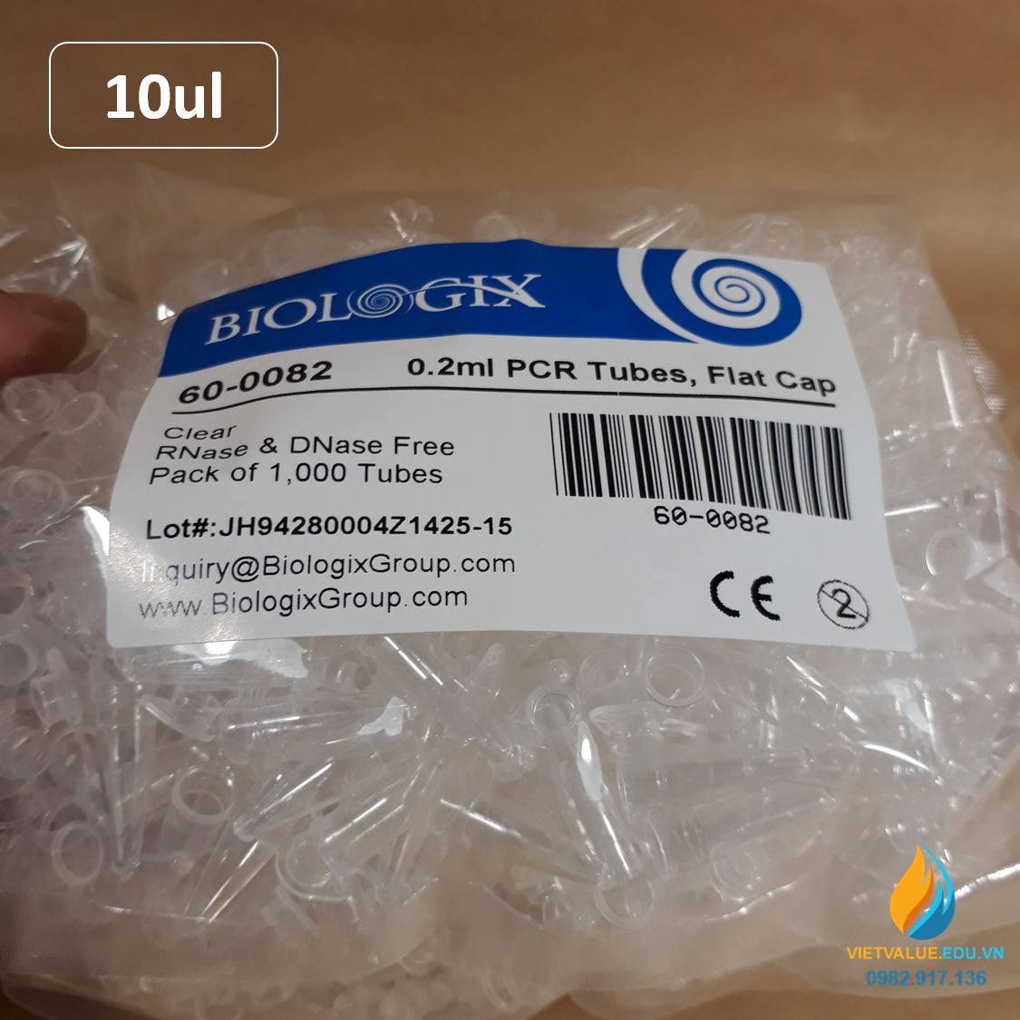 Đầu côn trắng, dung tích 10ul, đóng gói túi 1000 cái, hãng Biologix Mỹ, tiệt trùng hoàn toàn