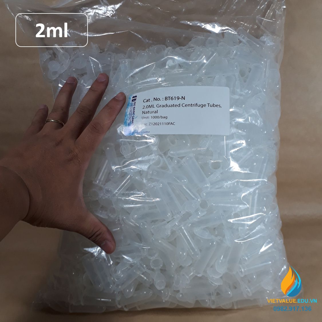 Ống eppedort dung tích 2ml, túi 1000 cái, hãng Biologix Mỹ, loại tiệt trùng hoàn toàn