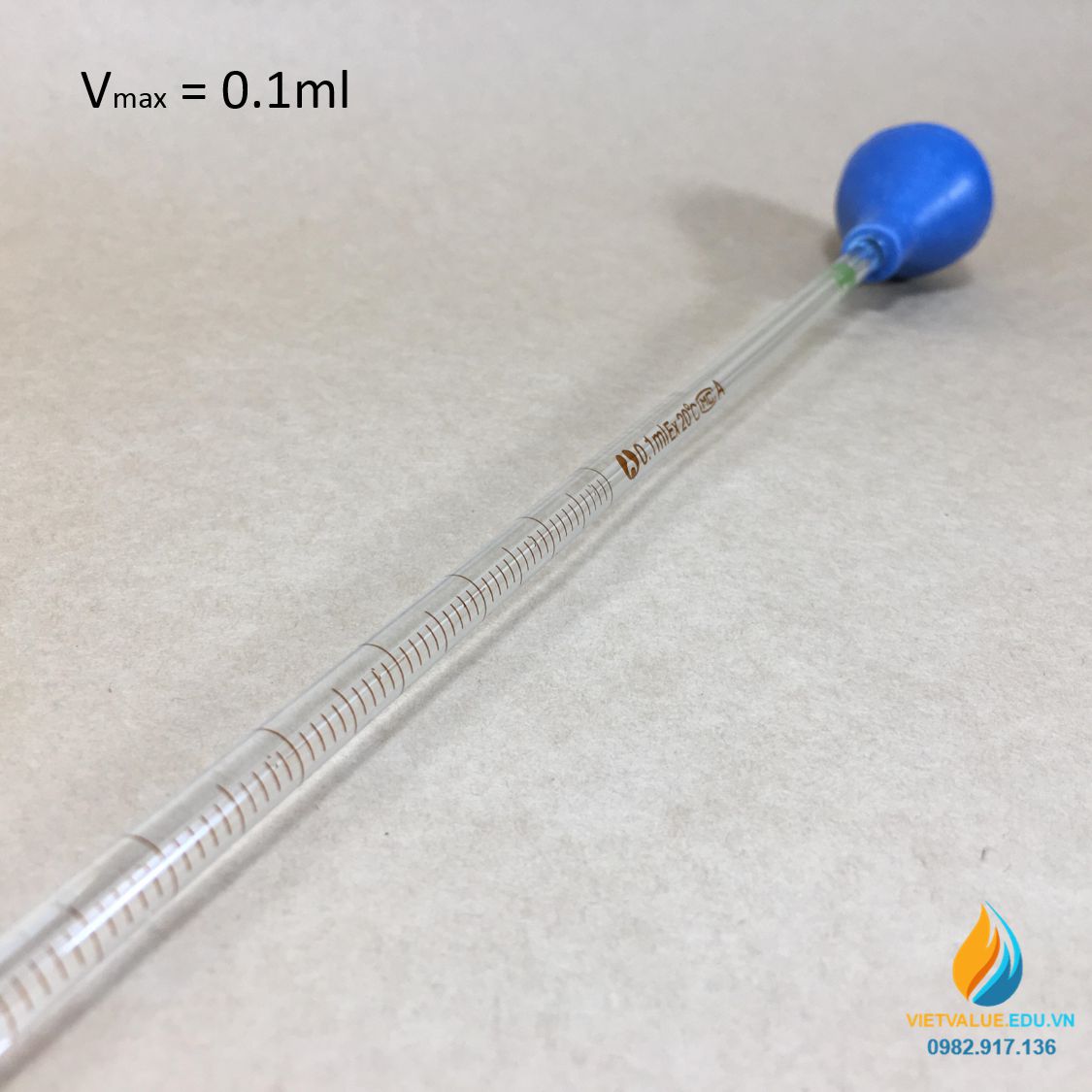 Ống hút thủy tinh, vạch chia, dung tích 0,1ml