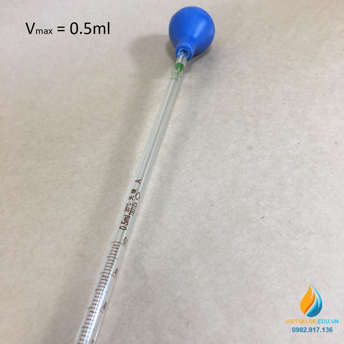 Ống hút thủy tinh, vạch chia, dung tích 0,5ml