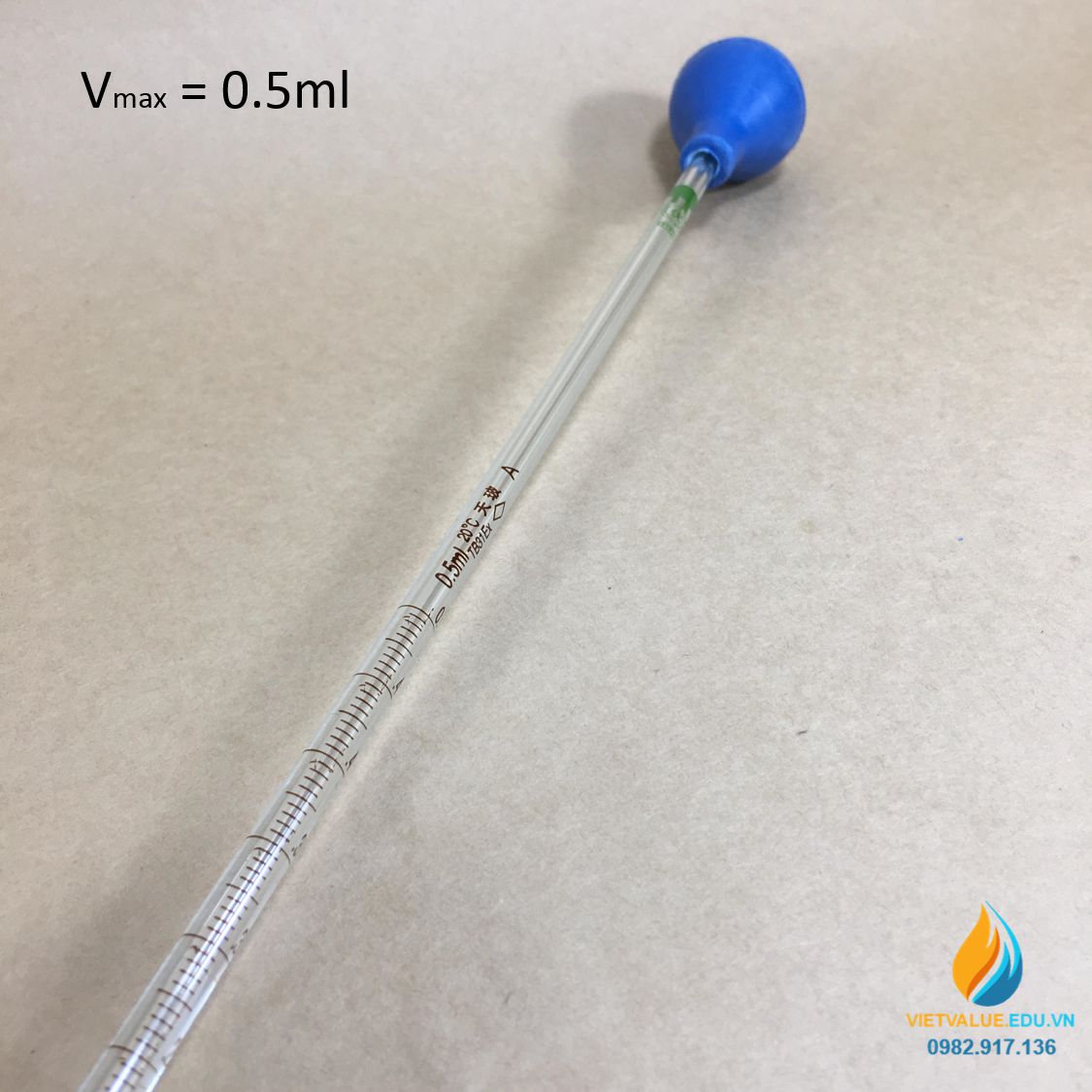 Ống hút thủy tinh, vạch chia, dung tích 0,5ml