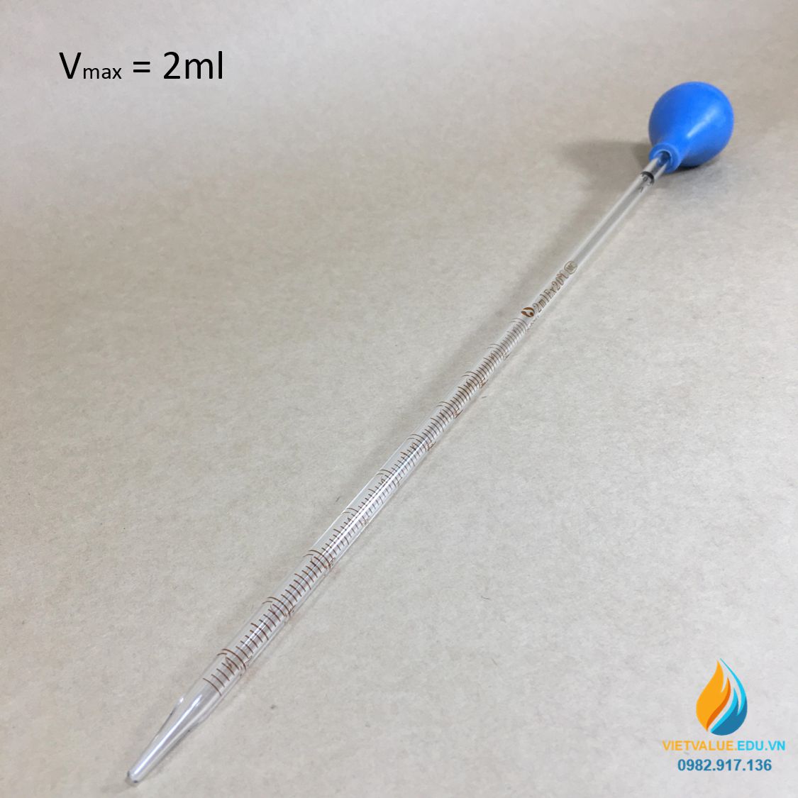 Ống hút thủy tinh, vạch chia, dung tích 2ml