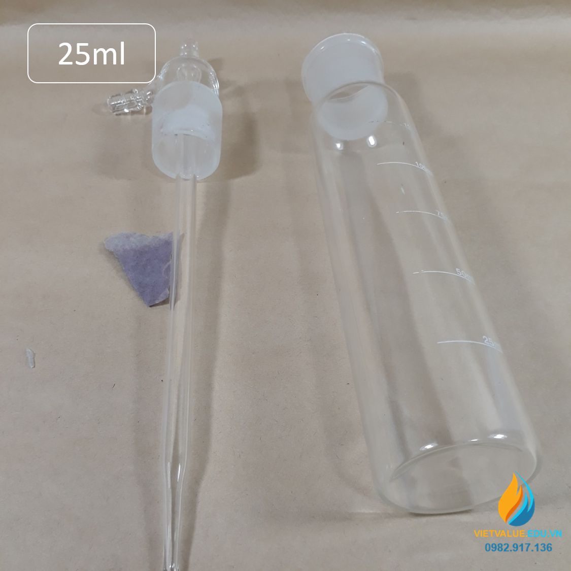 Ống lấy mẫu khí, dung tích 25ml, thủy tinh chịu lực, vạch chia