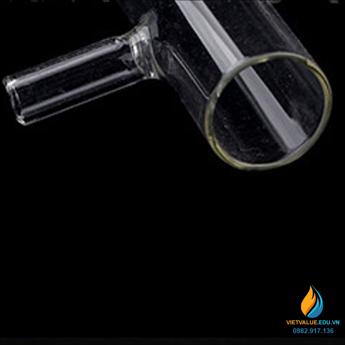 Ống nghiệm thủy tinh có nhánh chiết trên, kích thước đường kính 2cm, dài 20cm