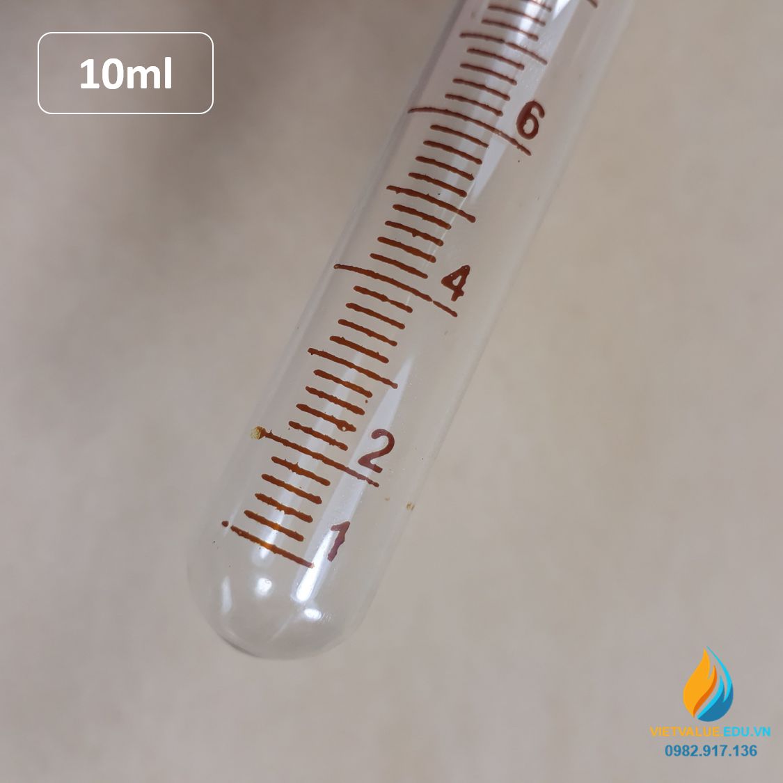 Ống nghiệm thủy tinh 10ml có vạch chia, đáy ống nghiệm tròn, chịu nhiệt độ cao